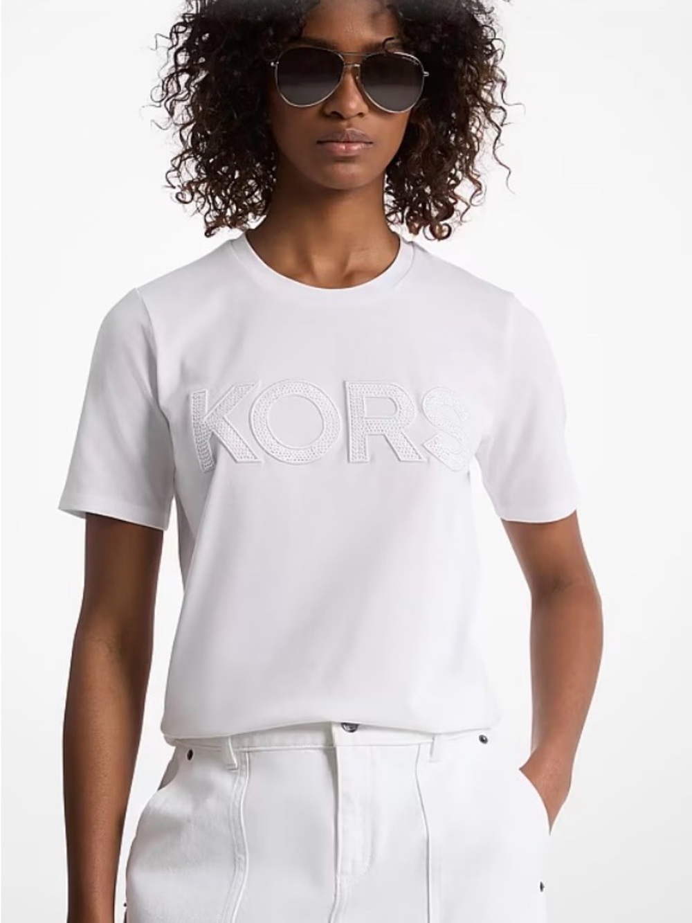 Michael Kors White Short Sleeve Tee with Embossed KORS Logo